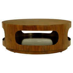 Round Walnut Coffee Table With Four Racetrack Oval Openings