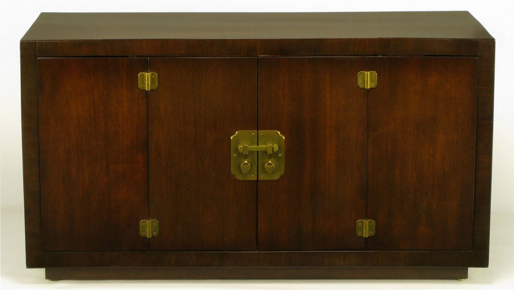 Dark Walnut Chinese Style Cabinet With Heavy Brass Hardware