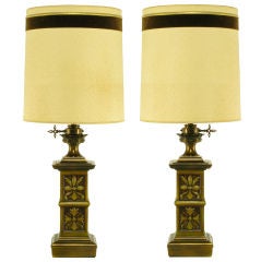 Pair Heavy Brass English Arts & Crafts Style Table Lamps