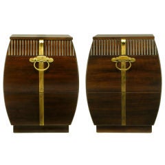 Pair Bert England Bombe Commodes In Persian Walnut 
Brass