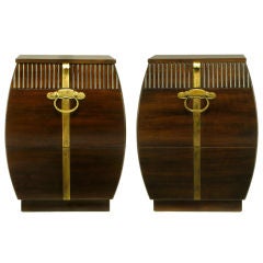 Pair Bert England Bombe Commodes In Persian Walnut & Brass