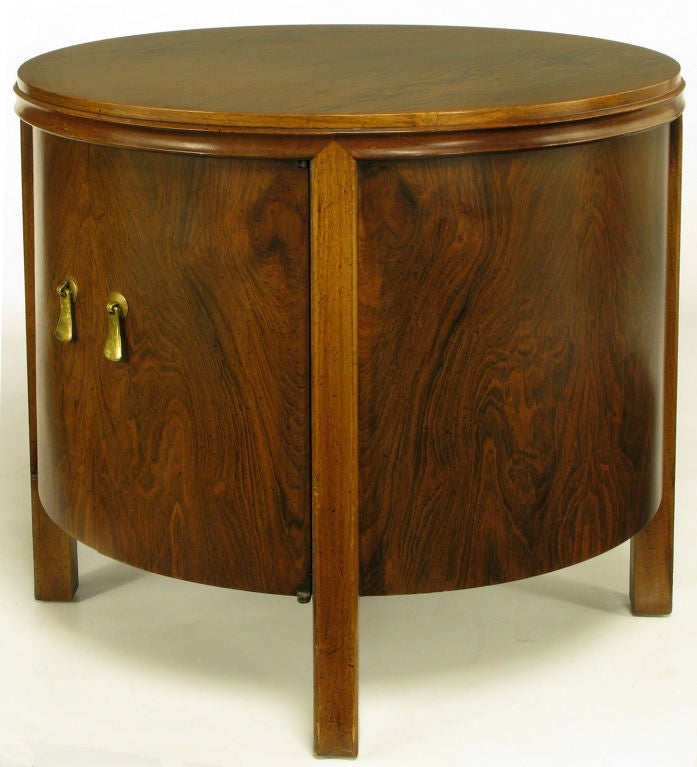 Mid-20th Century Pair Round Rosewood & Walnut Commodes With Double Doors
