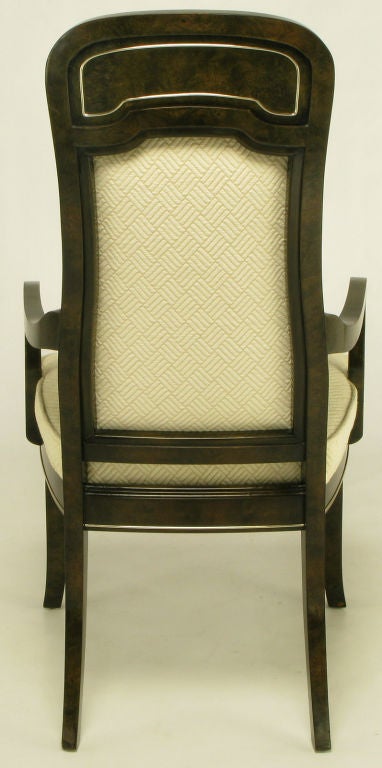 Mid-20th Century Set Six  Mastercraft Amboyna Burl & Brass Dining Chairs