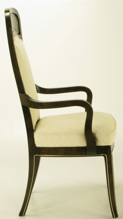 Silk Set Six  Mastercraft Amboyna Burl & Brass Dining Chairs