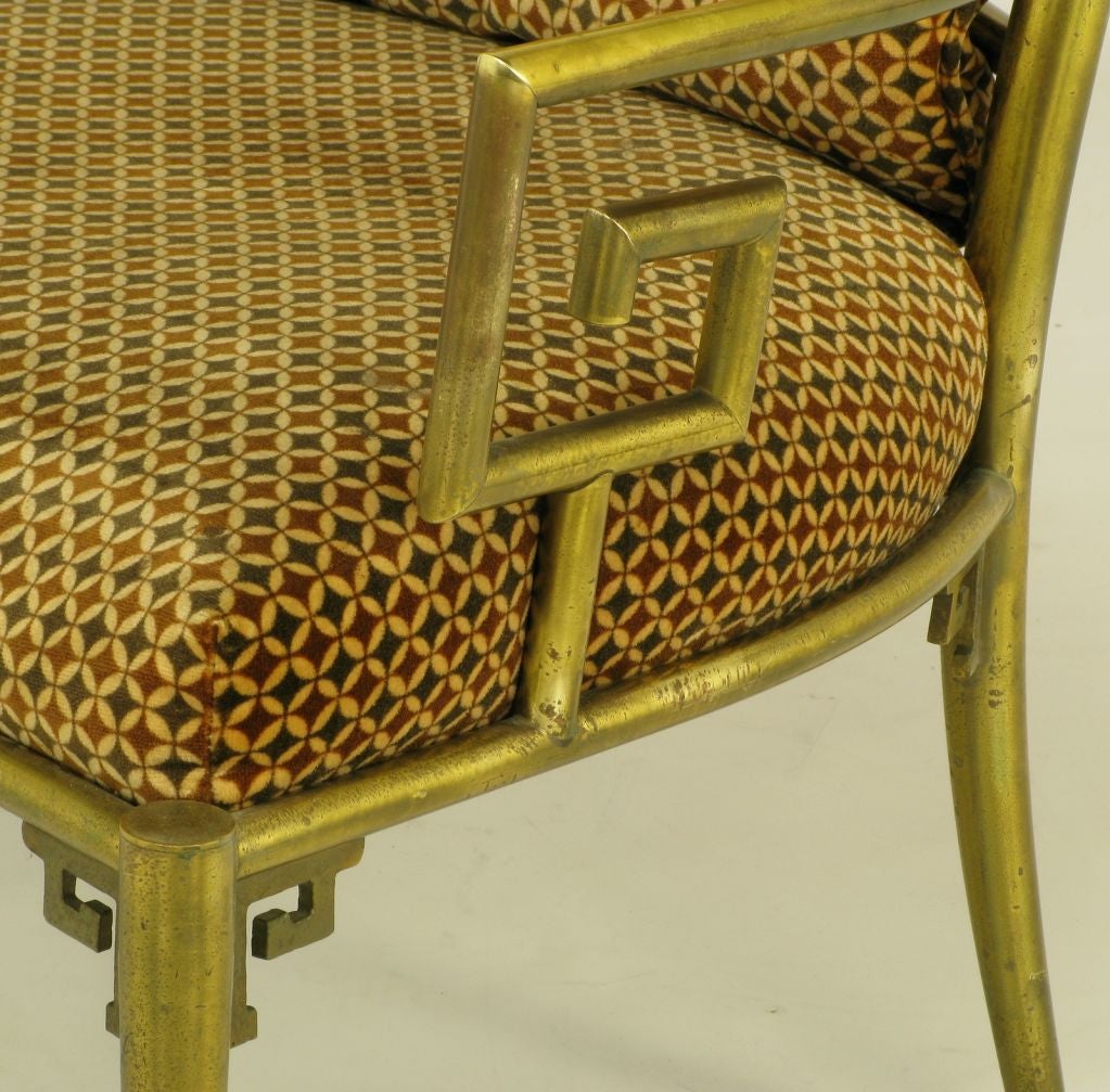 Pair Italian Brass Chairs With Greek Key Arms 3