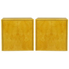 Pair 1970s Olive Ash Burl Cube Tables