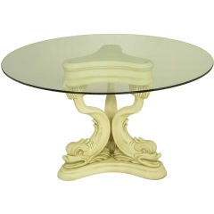 Regency Style Dolphin Dining Table In Glazed Ivory Lacquer