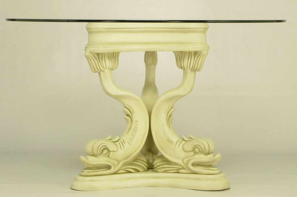 Regency Style Dolphin Dining Table In Glazed Ivory Lacquer