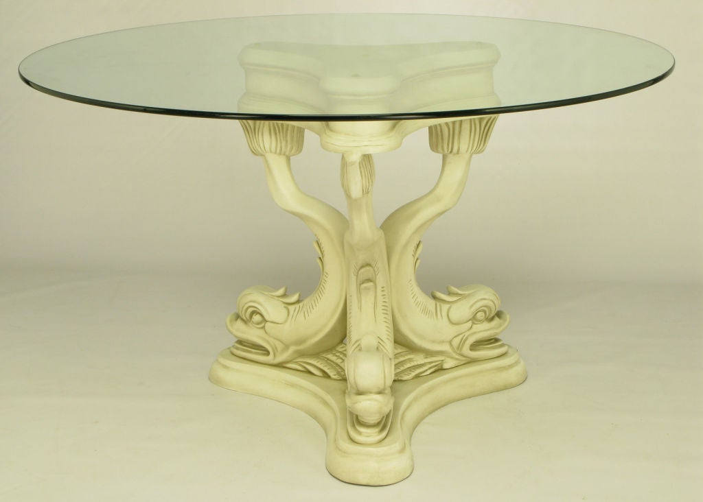 American Regency Style Dolphin Dining Table In Glazed Ivory Lacquer