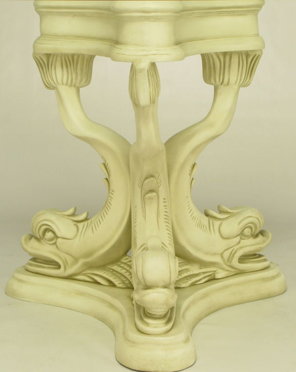 Mid-20th Century Regency Style Dolphin Dining Table In Glazed Ivory Lacquer