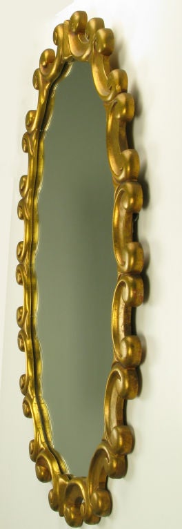 Pair French Art Deco Style Oval Mirrors With Gilt Finish
