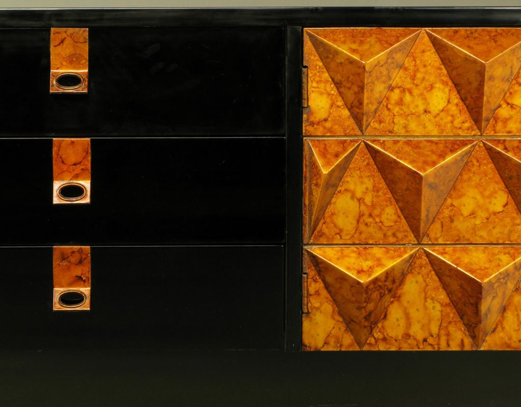 Black Lacquer & Copper Oil Drop Tetrahedron Front Cabinet 3