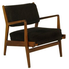 Danish Teak  Arm Chair In Black Striped Chenille