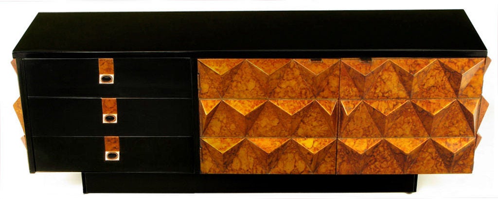 American Black Lacquer & Copper Oil Drop Tetrahedron Front Cabinet