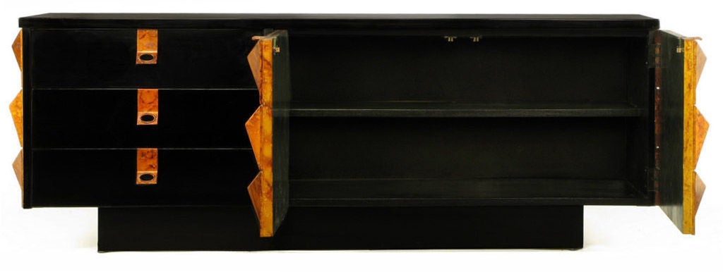 Wood Black Lacquer & Copper Oil Drop Tetrahedron Front Cabinet