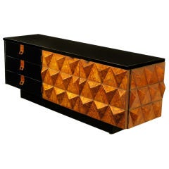 Black Lacquer & Copper Oil Drop Tetrahedron Front Cabinet