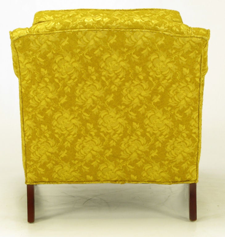 Mid-20th Century 1940s Button Tufted Club Chair In Gold Damask For Sale
