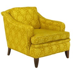 1940s Button Tufted Club Chair In Gold Damask