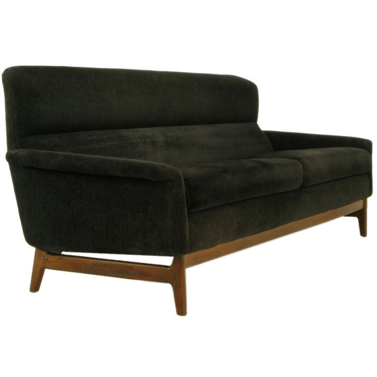 Danish Teak Wood 
Black Chenille High Back Sofa