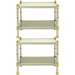 Pair Chrome 
Brass Square End Tables With Smoked Glass