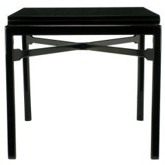 Black Lacquer Flip Top Game Table With X-Stretcher