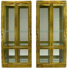 Pair Mastercraft Bernhard Rohne Acid-Etched Brass Vitrines