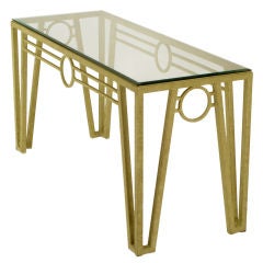 Lacquered Iron Deco Revival Open Legged Glass Top Console Table