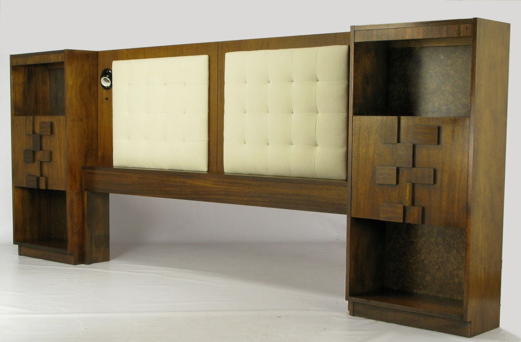 Walnut King Headboard With Patchwork Block Front Night Stands