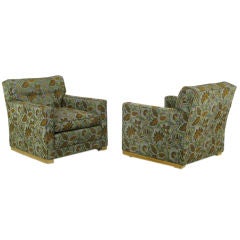 Pair 1940s Sled-Base Club Chairs In Vivid Floral Upholstery