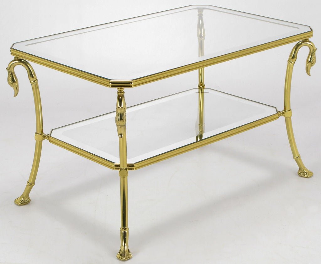Brass Two-Tier End Table With Swan & Webbed Foot Detail