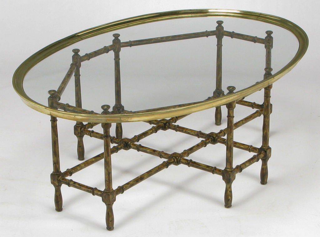 Tortoise Shell Lacquered  & Oval Glass Tray Coffee Table