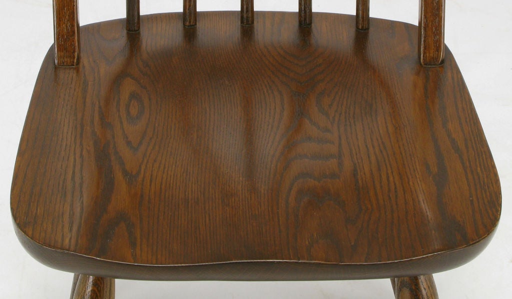 Mid-20th Century Set Six Dinaire Oak Spindle Back Dining Chairs