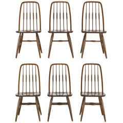 Set Six Dinaire Oak Spindle Back Dining Chairs