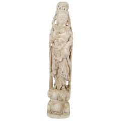 36" Patinated Plaster & Gesso Standing Buddha Statue.