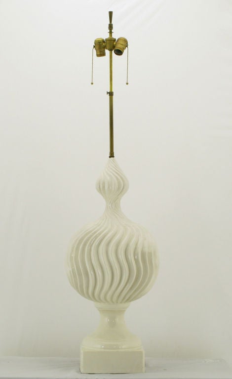 Monumental White Glaze Furrowed Double Gourd Table Lamp