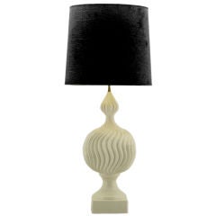 Monumental White Glaze Furrowed Double Gourd Table Lamp