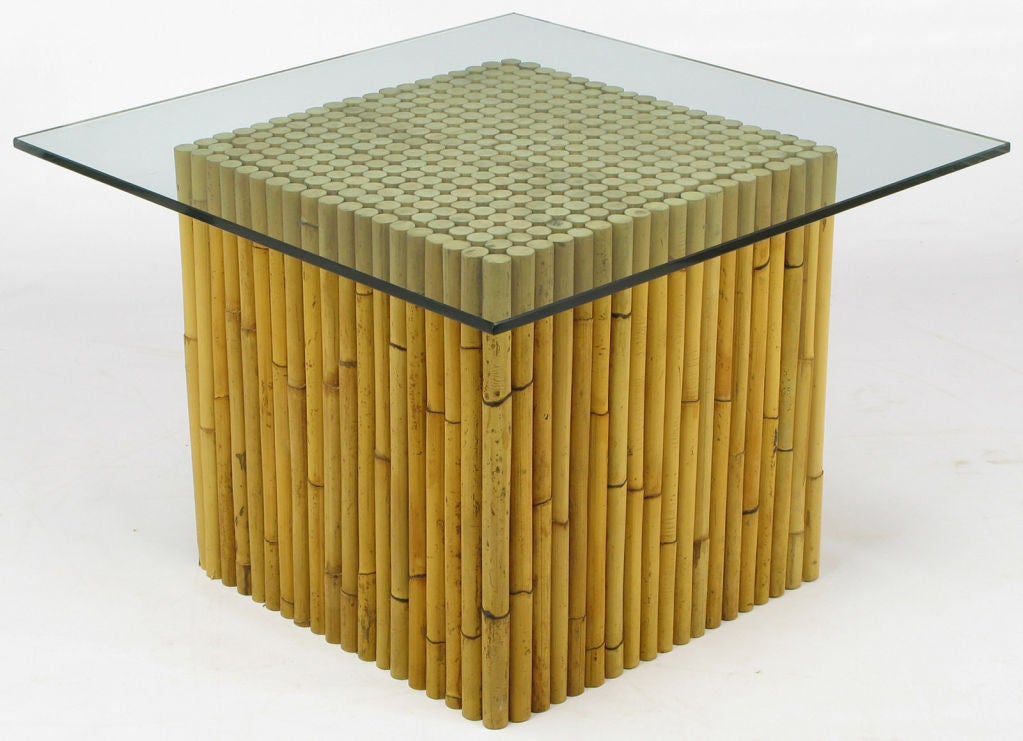 Cube End Table Of Reeded Bamboo Canes