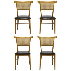 Set Four Paul McCobb Maple & Black Vinyl Dining Chairs