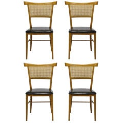 Set Four Paul McCobb Maple & Black Vinyl Dining Chairs