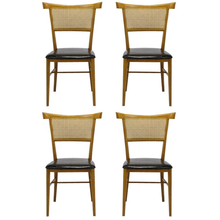 Set Four Paul McCobb Maple & Black Vinyl Dining Chairs