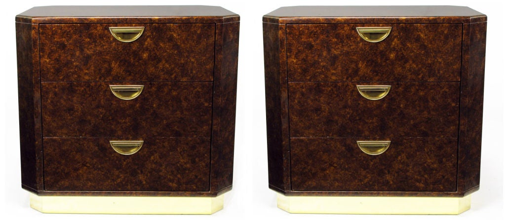 John Widdicomb  Tortoise Shell Lacquer Three Drawer Night Stands