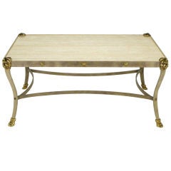 LaBarge Steel & Brass Leonine Coffee Table With Travertine Top
