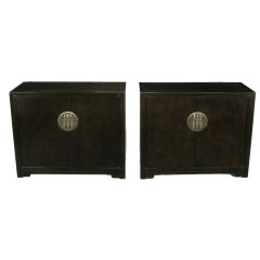 Pair Baker Far East Collection Burled Walnut Cabinets