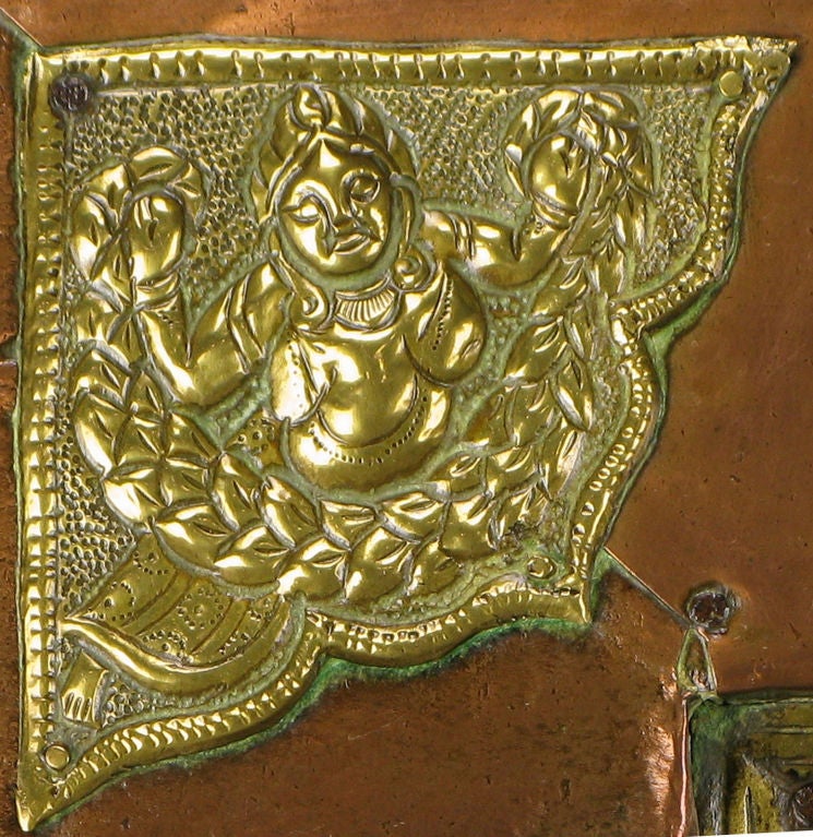 Intricate Brass & Copper  Bas-Relief Of Buddha 1