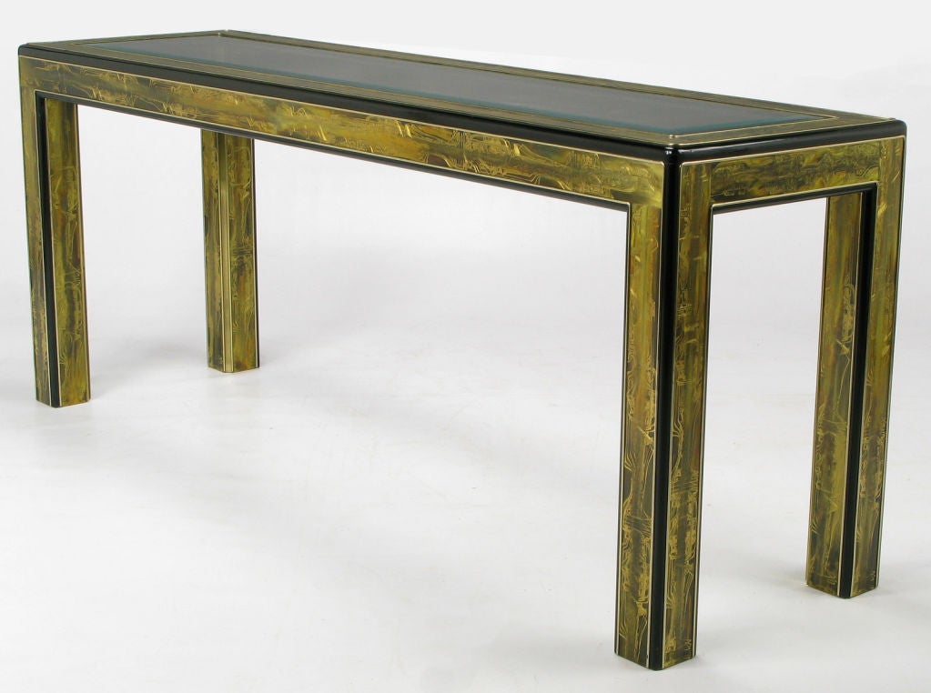 Bernhard Rohne Acid Etched Brass Console Table By Mastercraft