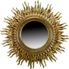 Large Round Patinated Gilt Resin Sunburst Framed Mirror