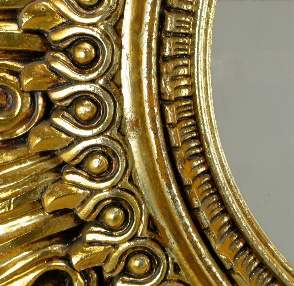 American Large Round Patinated Gilt Resin Sunburst Framed Mirror