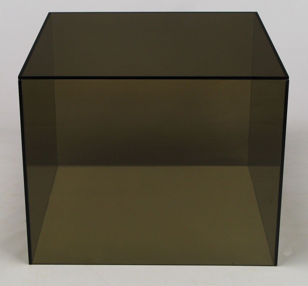 Unusual Custom Smoked Glass Cuboid End Table