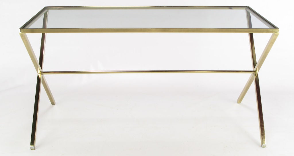 Elegant Gold Aluminum and Glass XLeg Trestle Table at 1stDibs
