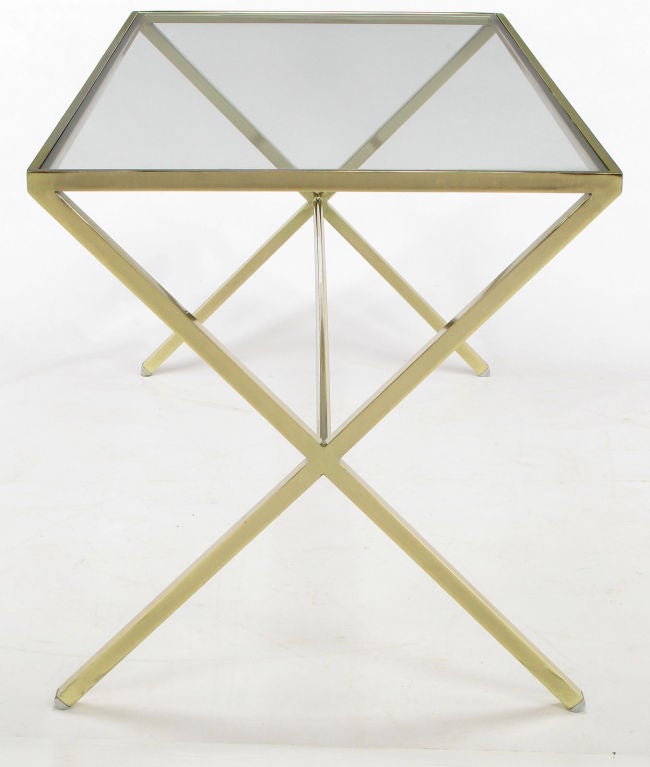Elegant Gold Aluminum and Glass XLeg Trestle Table at 1stDibs